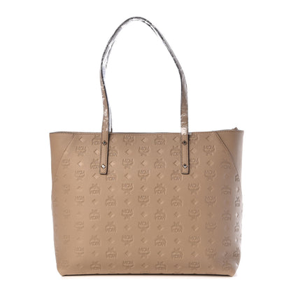 MCM Calfskin Ottomar Monogram Medium Klara Top Zip Tote New Beige 1 of 12