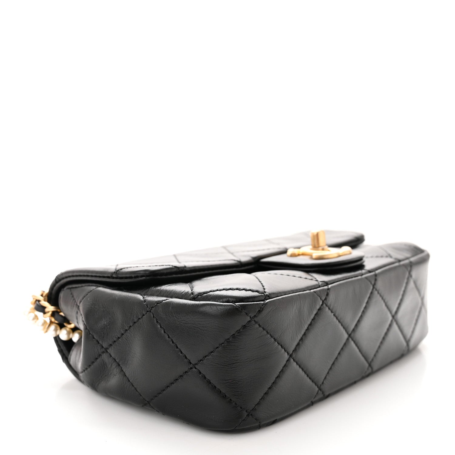Chanel Calfskin Quilted Mini Rectangular Crystal Pearls Chain Flap Black 4 of 10