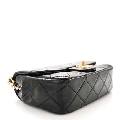 Chanel Calfskin Quilted Mini Rectangular Crystal Pearls Chain Flap Black 4 of 10