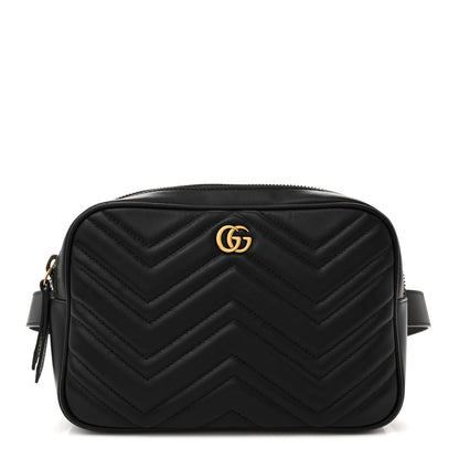 Gucci Calfskin Matelasse Mens GG Marmont Belt Bag 80 32 Black 1 of 13
