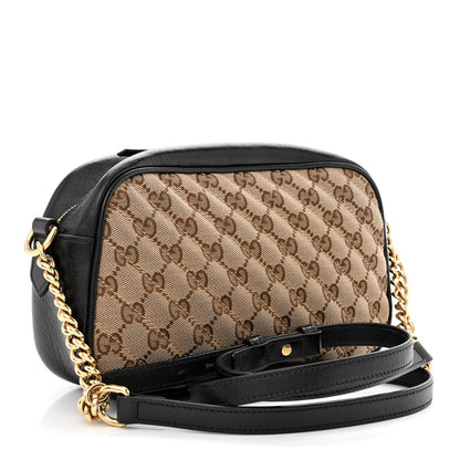 Gucci Monogram Matelasse Diagonal Small GG Marmont Chain Shoulder Bag Beige Black 3 of 11