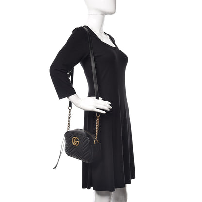Gucci Calfskin Matelasse Small GG Marmont Chain Shoulder Bag Black 2 of 10