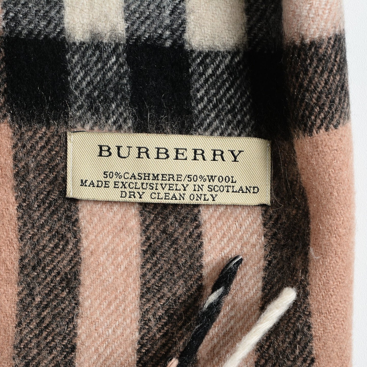 Cashmere Wool Classic Check Fringe Scarf Camel