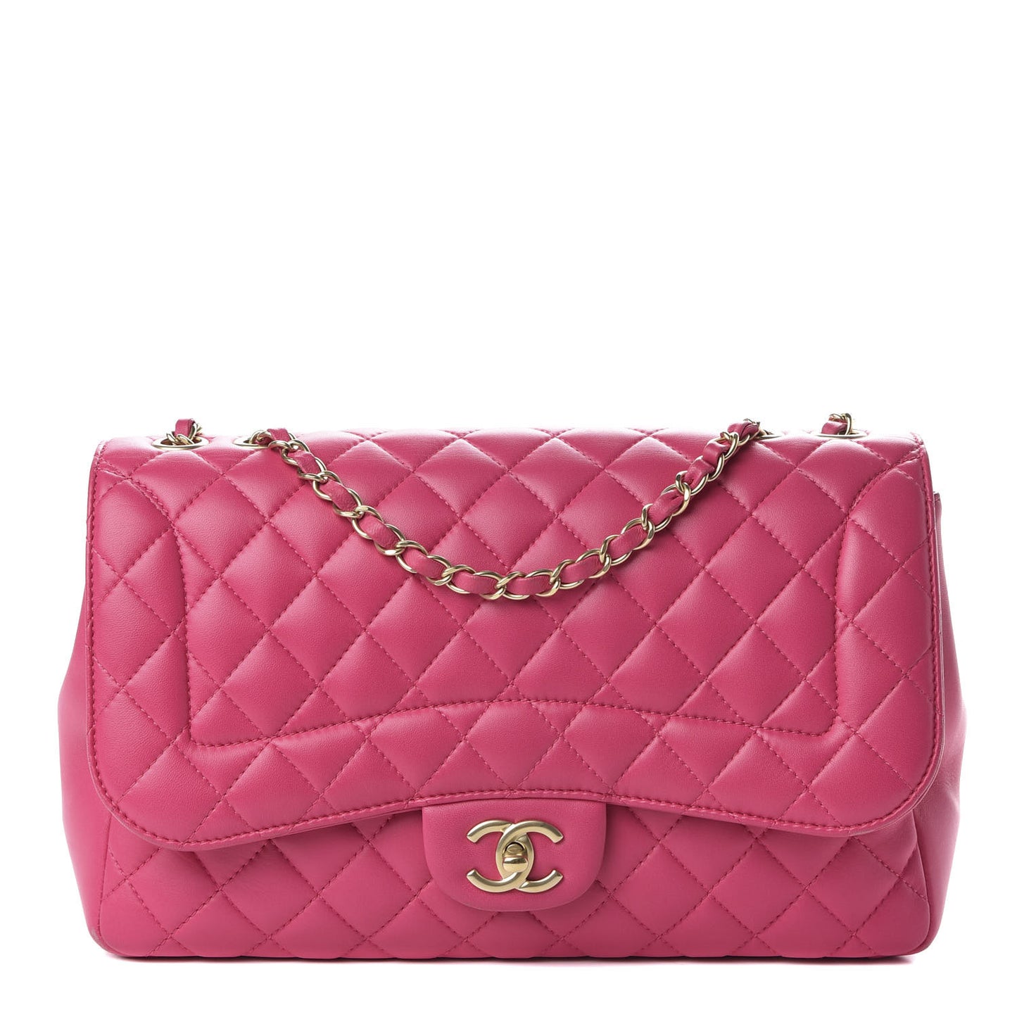 Lambskin Quilted Jumbo Mademoiselle Chic Flap Fuchsia