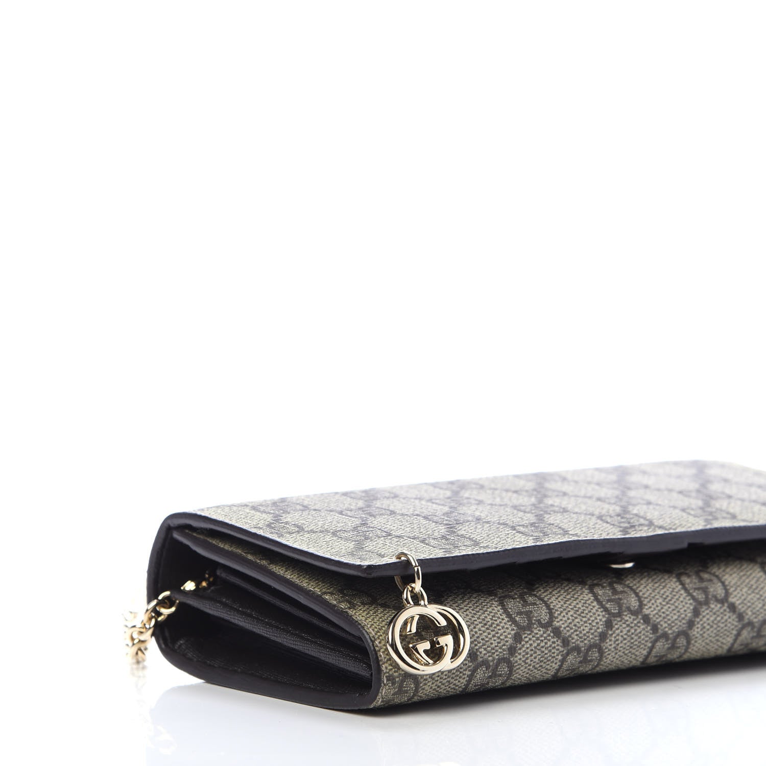 Gucci GG Plus Monogram GG Pierce Chain Clutch Wallet Beige Ebony Black 6 of 10