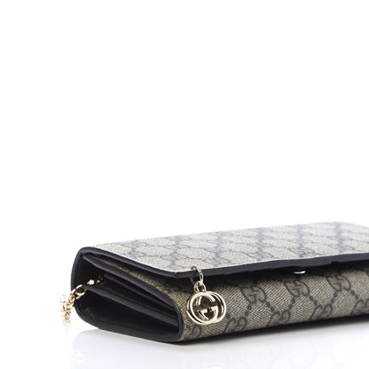 Gucci GG Plus Monogram GG Pierce Chain Clutch Wallet Beige Ebony Black 6 of 10
