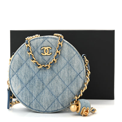 Chanel Denim Quilted Round Pearl Crush Clutch With Chain Blue 11 of 11