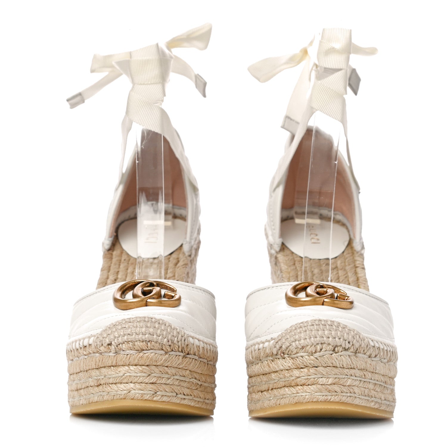 Gucci Nappa Matelasse GG Marmont Ankle Wrap Platform 35/120mm Espadrille Wedges 38.5 Great White 2 of 9