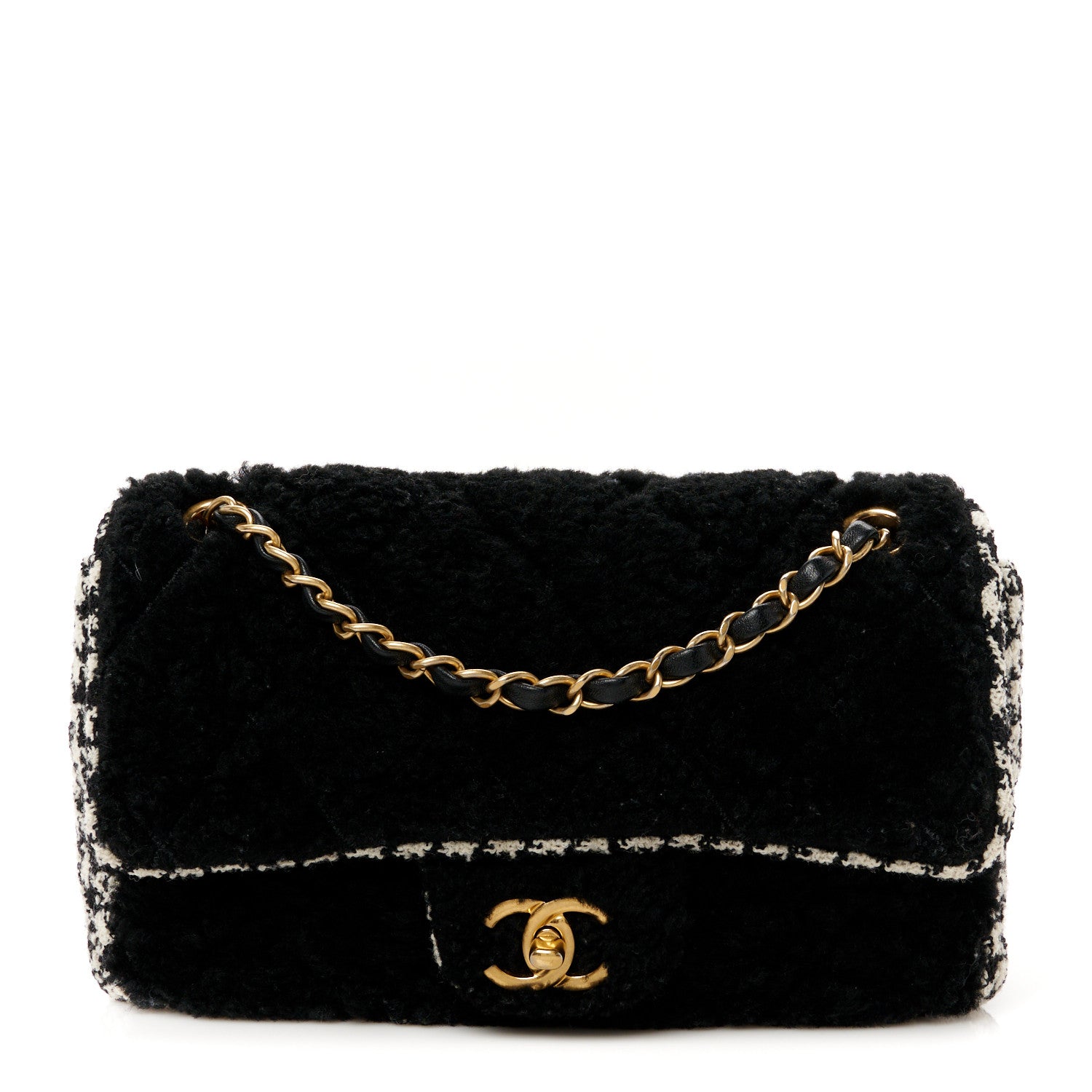 Chanel Shearling Sheepskin Tweed Quilted Single Flap Black 1 of 11
