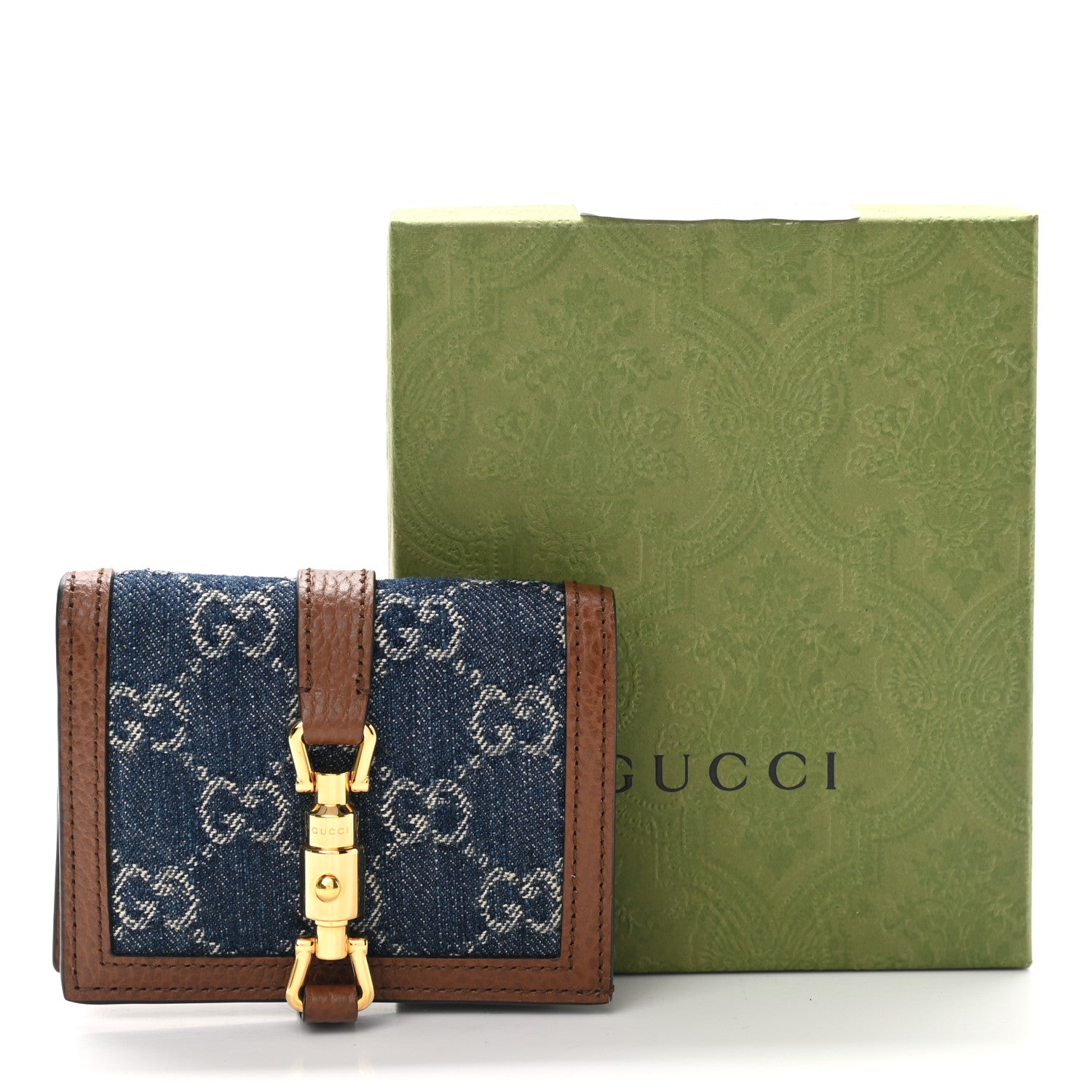 Gucci New Denim GG Monogram Jackie 1961 Card Case Blue Tea Cuir 8 of 8
