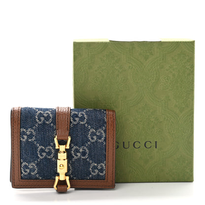 Gucci New Denim GG Monogram Jackie 1961 Card Case Blue Tea Cuir 8 of 8