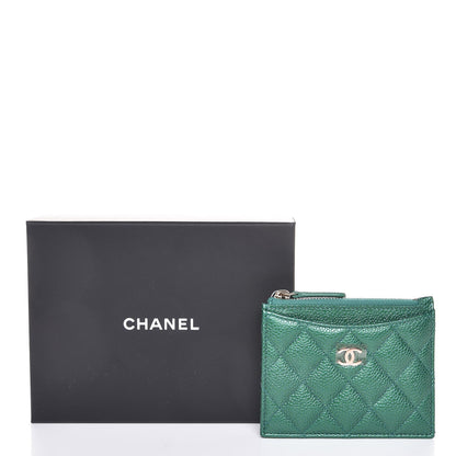 Chanel Metallic Caviar Quilted CC Zip Card Holder Green 8 of 16