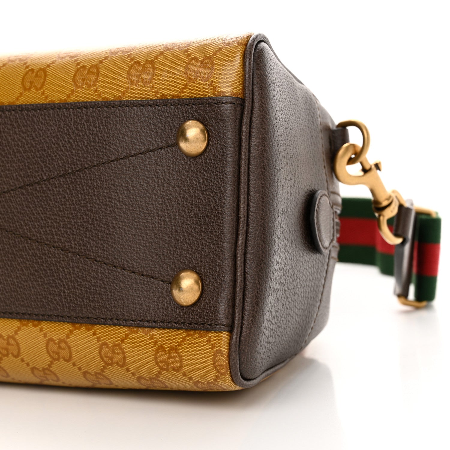 Gucci X ADIDAS Crystal Vintage Monogram Textured Dollar Calfskin Web Trefoil Logo Mini Bowling Bag Mid Natural Nut Off White New Acero 10 of 11
