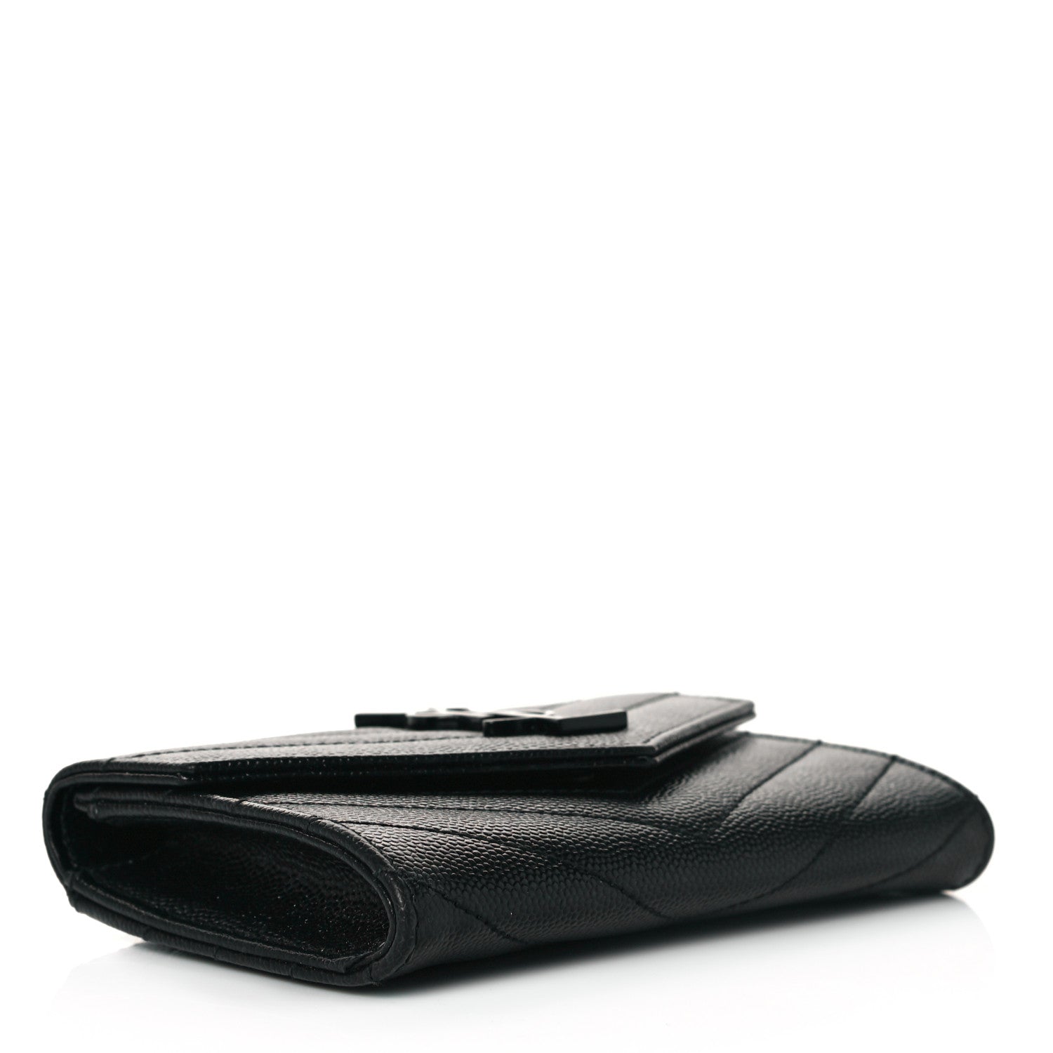 Saint Laurent Grain De Poudre Matelasse Chevron Small Monochrome Monogram Envelope Wallet Black 4 of 8