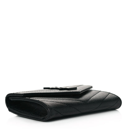 Saint Laurent Grain De Poudre Matelasse Chevron Small Monochrome Monogram Envelope Wallet Black 4 of 8