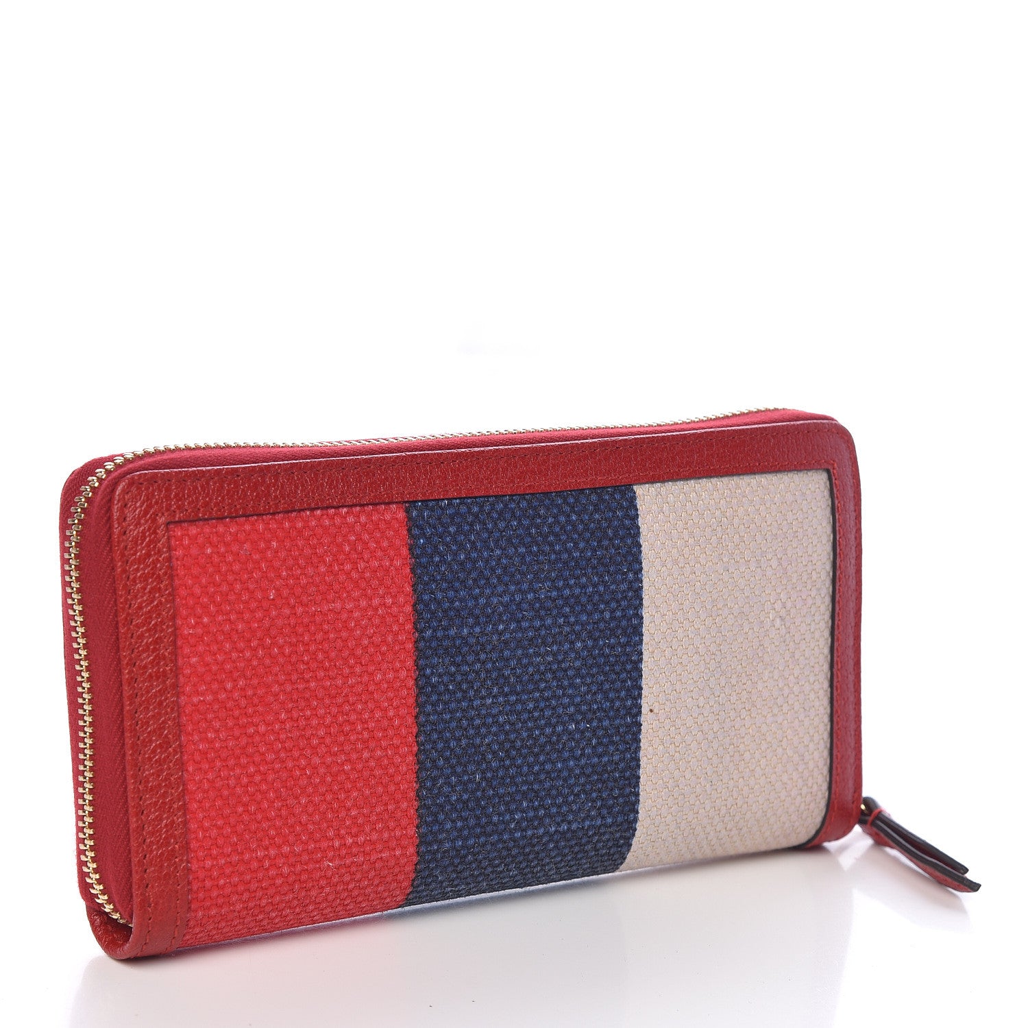 Gucci Canvas Sylvie Stripe Logo Zip Around Wallet Mystic White Hibiscus Red Maritime 3 of 7