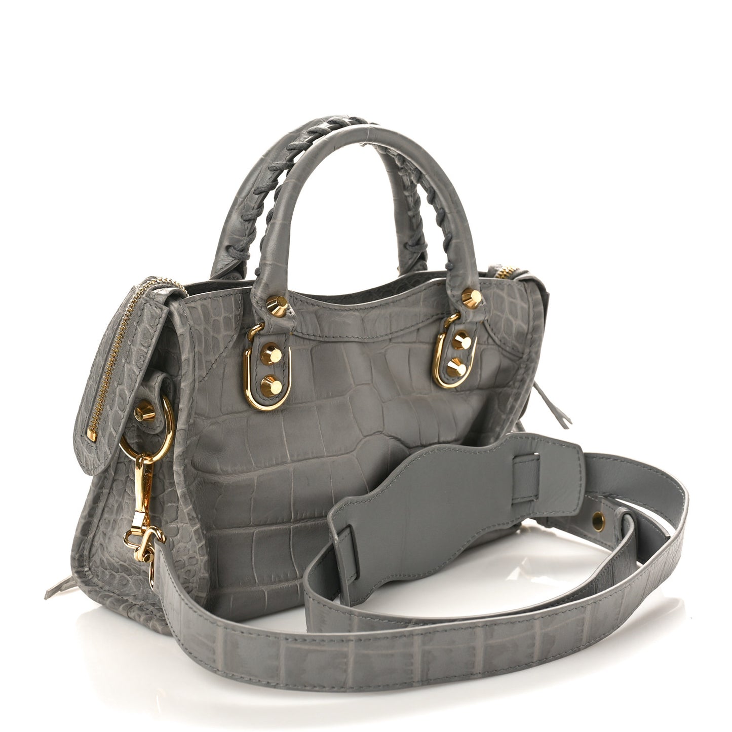 Calfskin Crocodile Embossed Gold Metallic Edge Hardware Mini City Haussmannien