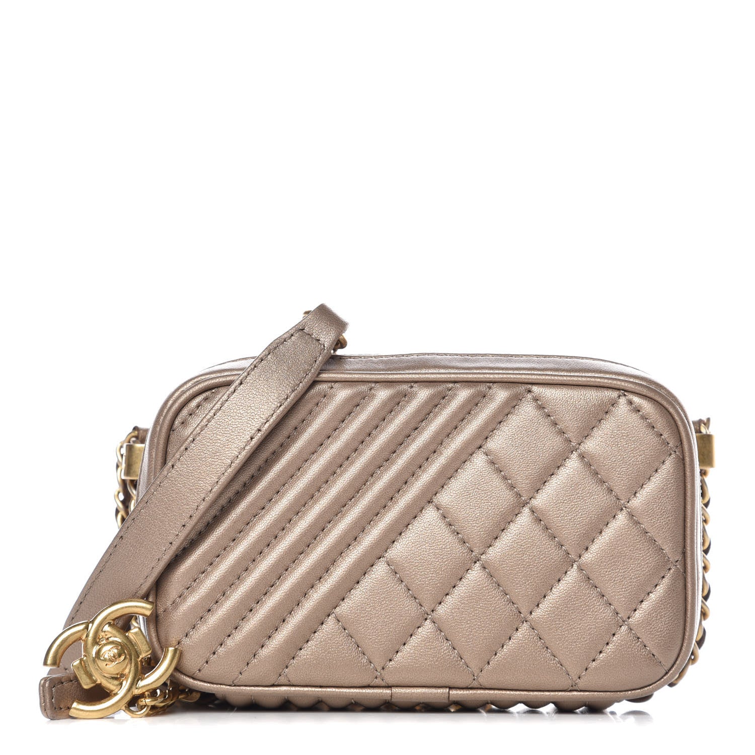 Chanel Metallic Lambskin Mini Coco Boy Camera Case Dark Gold 1 of 8