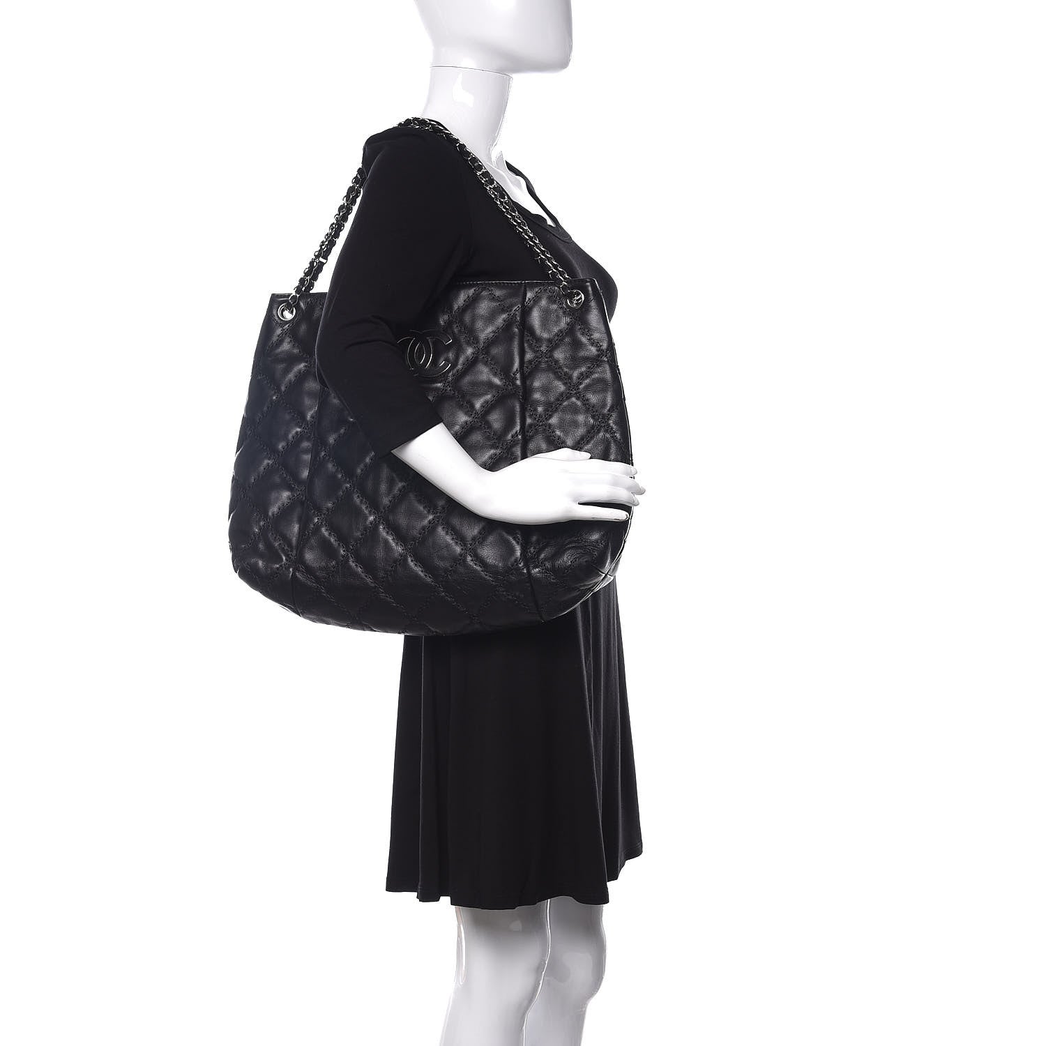 Chanel Calfskin Double Stitch Large Hamptons Shopping Tote Black 2 of 10