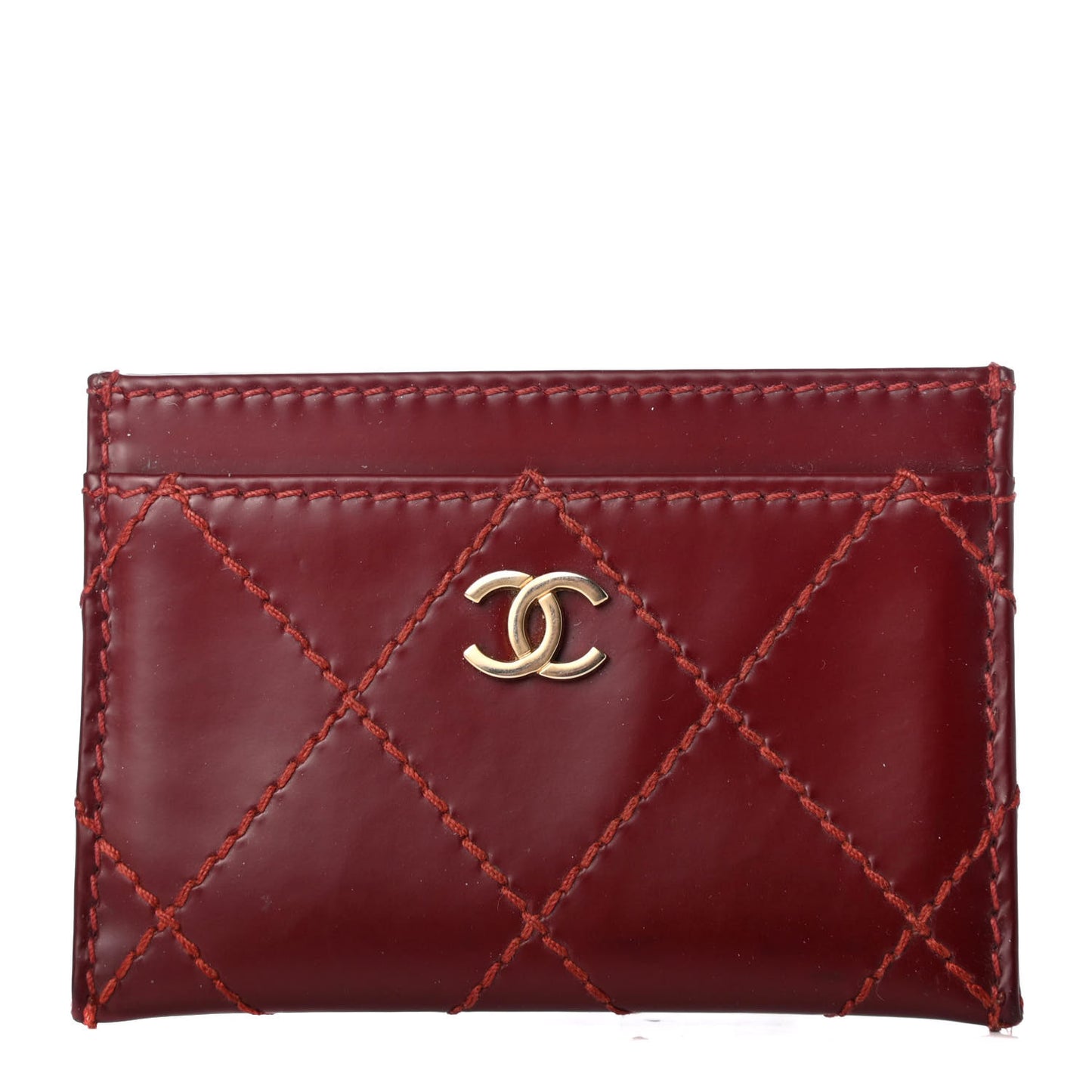 Calfskin Diamond Stitched Card Holder Red