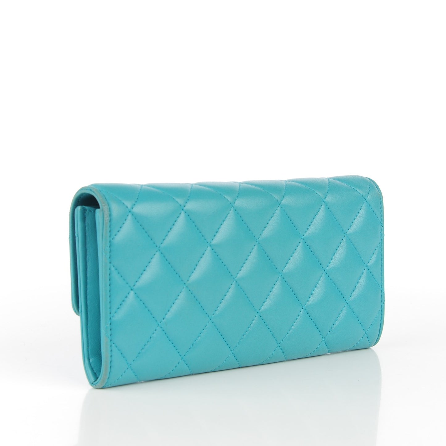 Lambskin Quilted Long Flap Wallet Blue