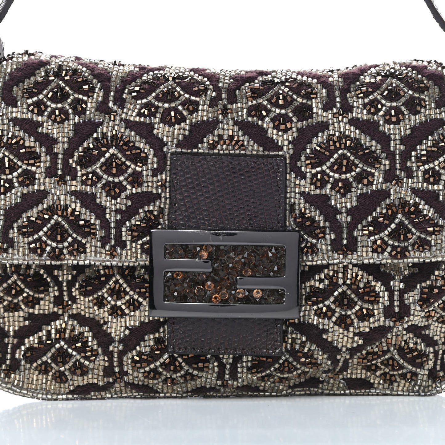 Lizard Beaded Mini Mama Baguette Brown
