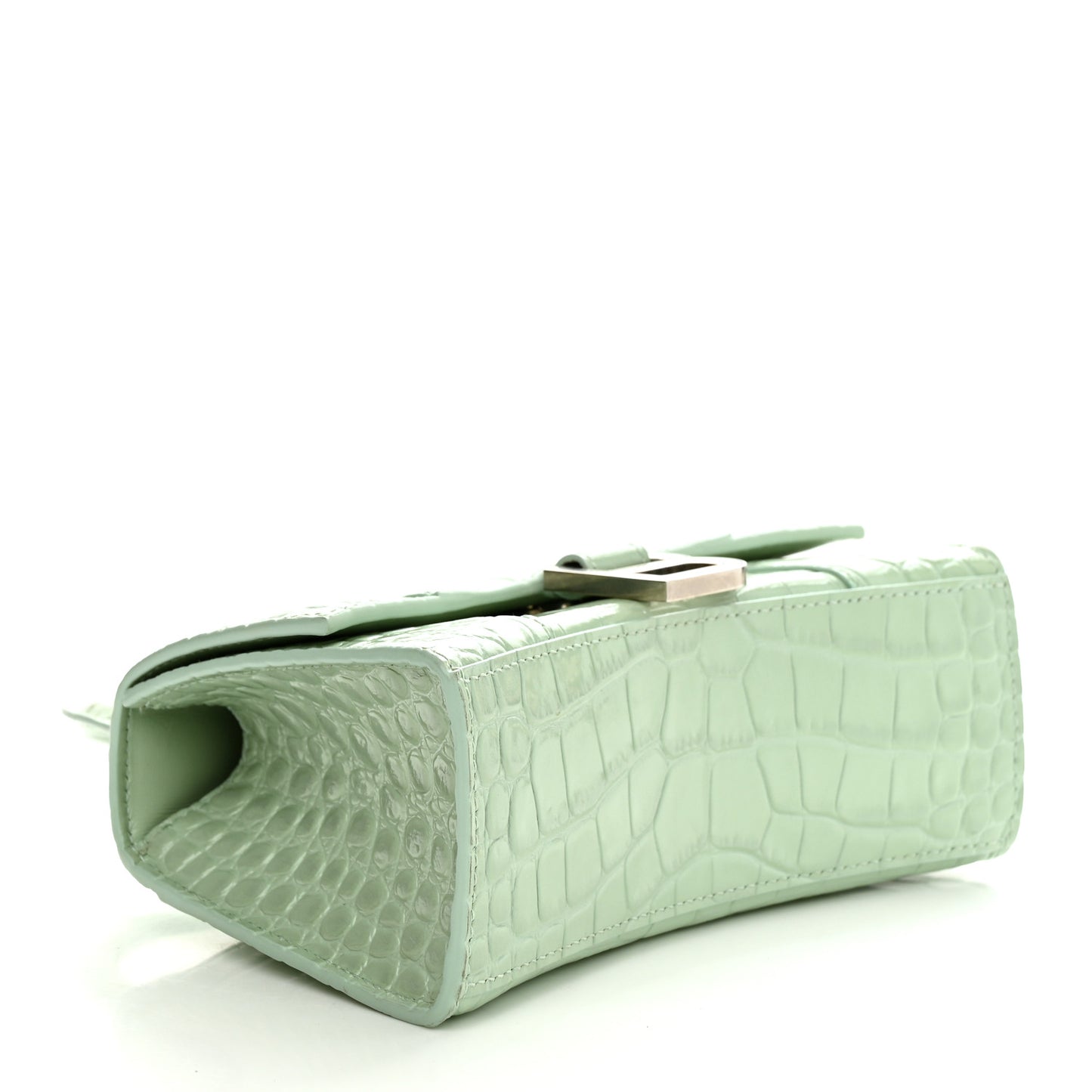 Shiny Calfskin Crocodile Embossed Hourglass Top Handle Bag XS Light Green