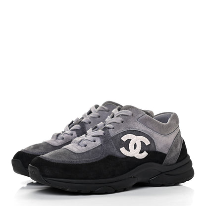 Chanel Suede Calfskin CC Sneakers 35 Grey 3 of 11