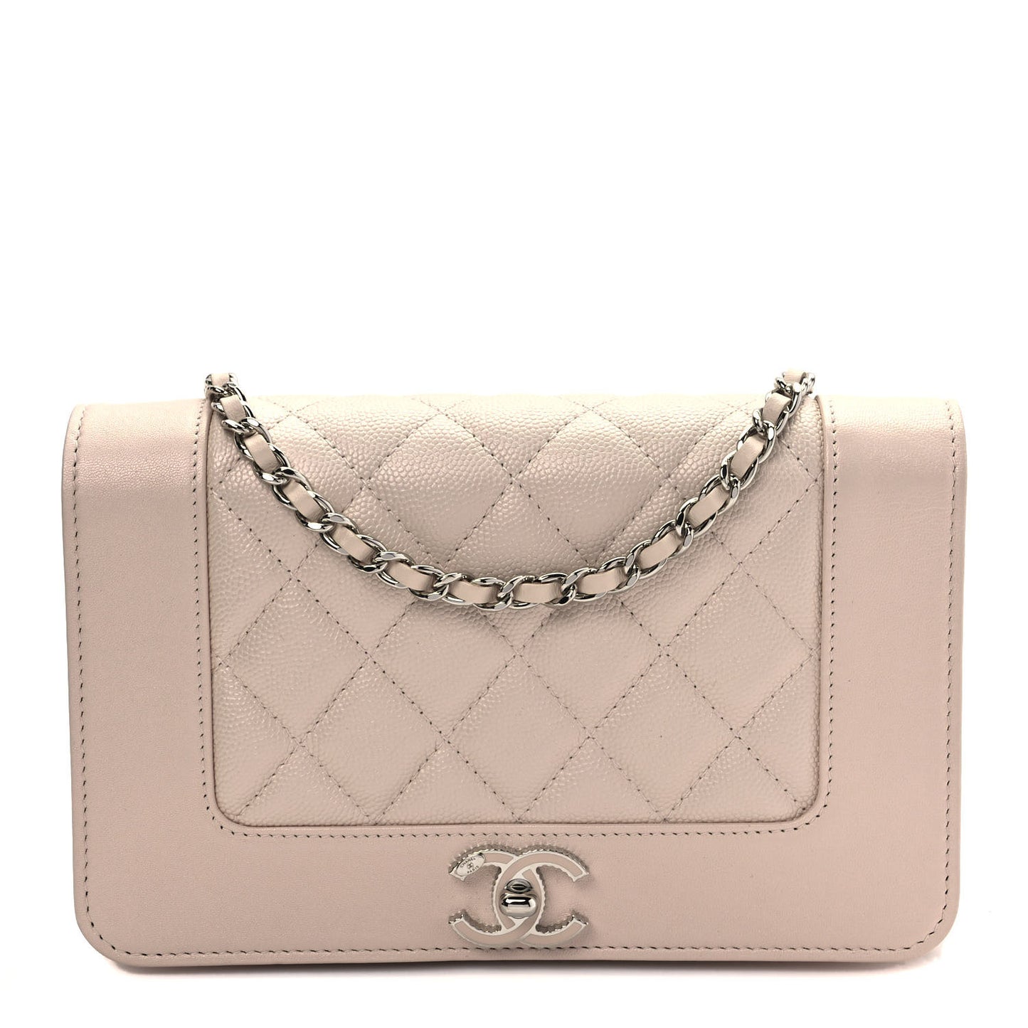 Caviar Quilted Vintage Mademoiselle Wallet On Chain WOC Beige