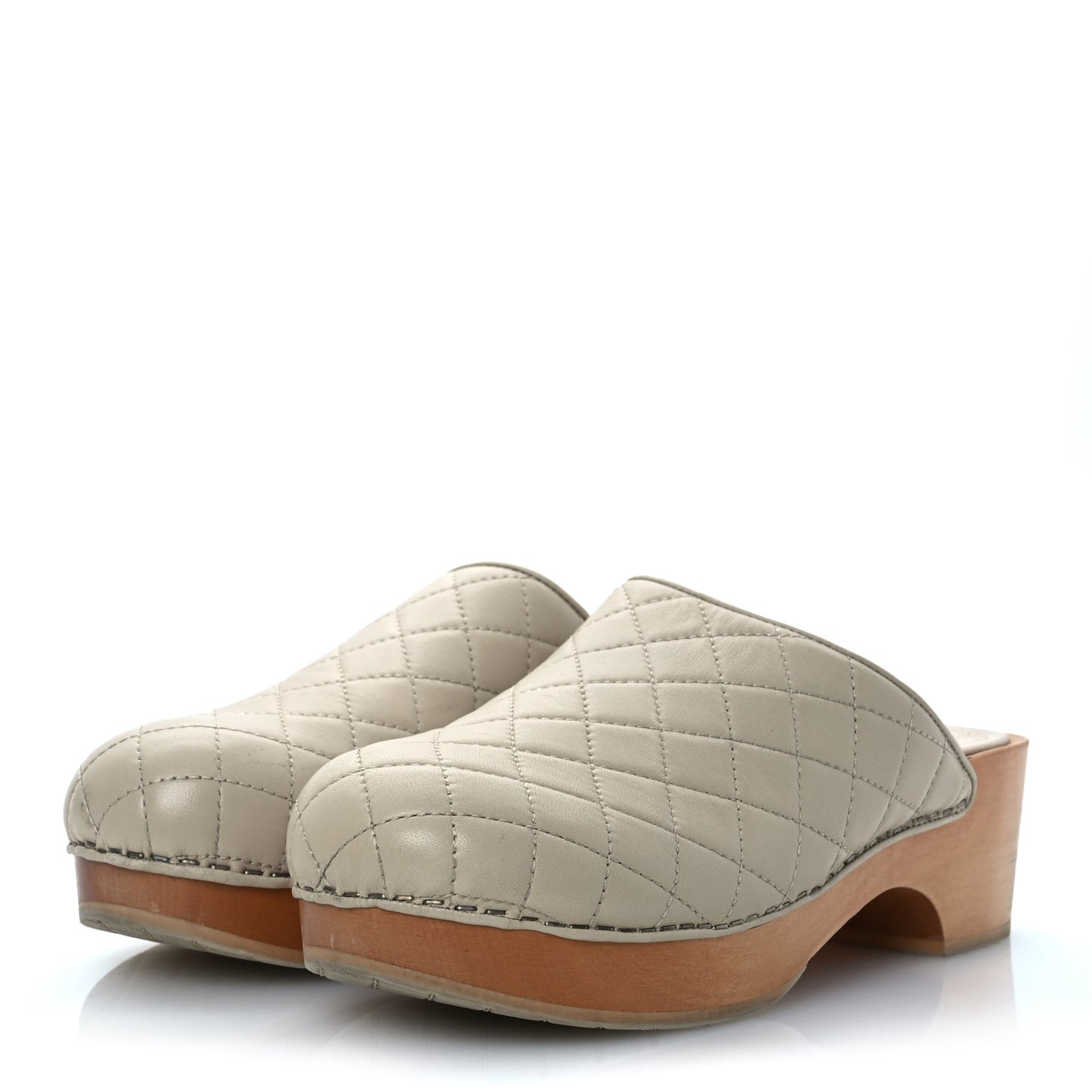 Lambskin Quilted CC Clogs 38 Beige