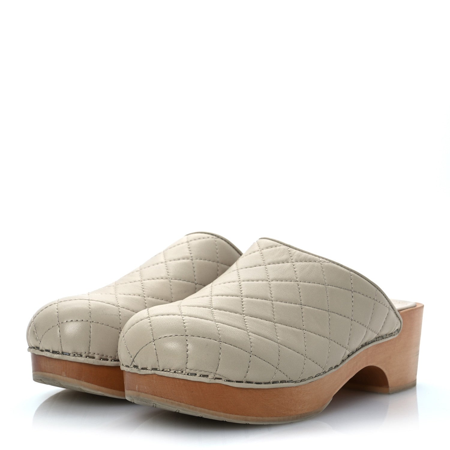 Chanel Lambskin Quilted CC Clogs 38 Beige 4 of 15