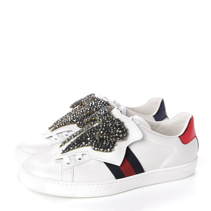 Gucci Calfskin Ayers Web Womens Ace Bow Lace Sneakers 37 White 3 of 10