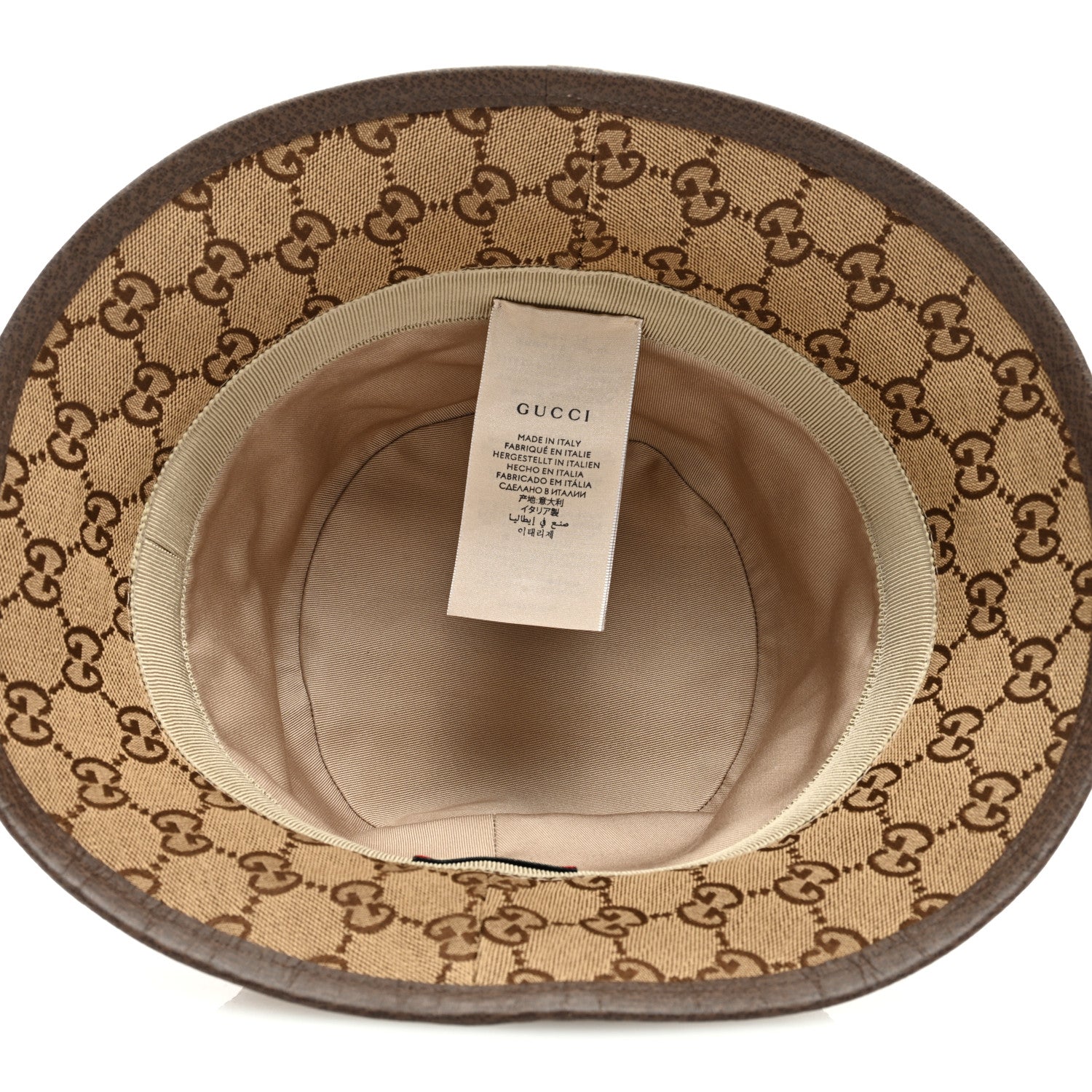 Gucci Monogram Textured Dollar Calfskin GG Jago Bucket Hat Cacao Beige 6 of 7