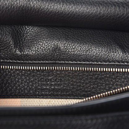 Gucci Pebbled Calfskin Medium Bamboo Daily Flap Shoulder Bag Black 6 of 11
