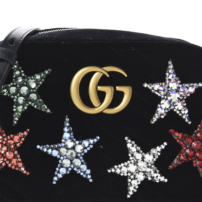 Gucci Velvet Matelasse Crystal Star Embroidered Small GG Marmont Chain Shoulder Bag Black 10 of 10