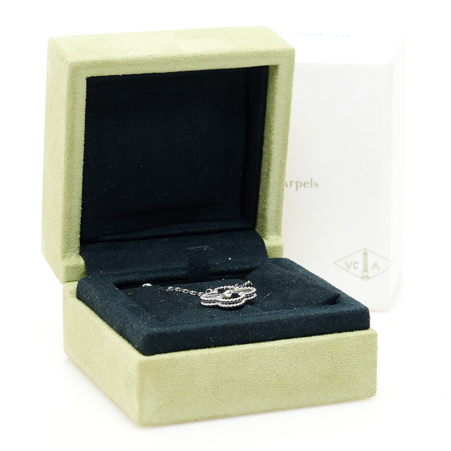 18K White Gold Guilloche Vintage Alhambra Pendant Necklace