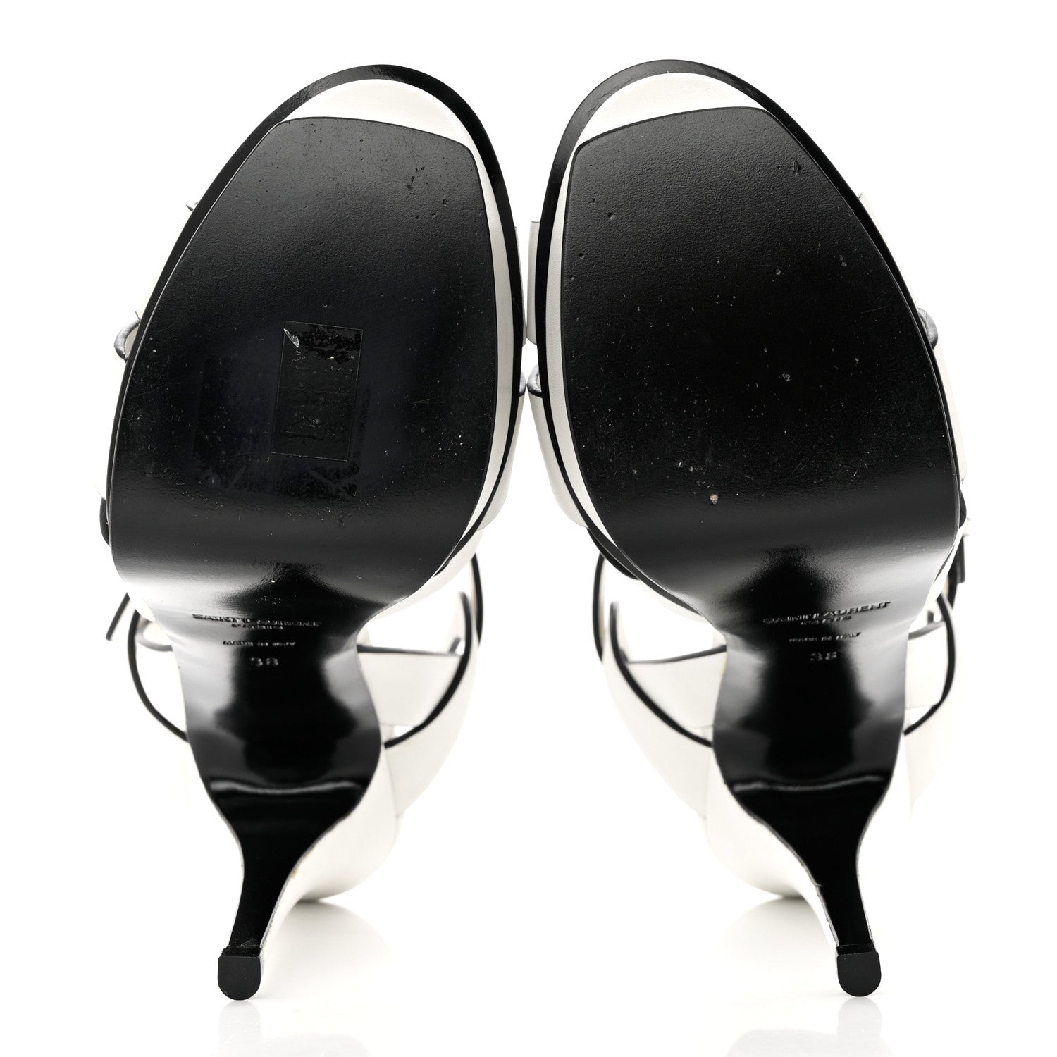 Saint Laurent Calfskin Tribute 105 Platform Sandals 38 White Black 5 of 11