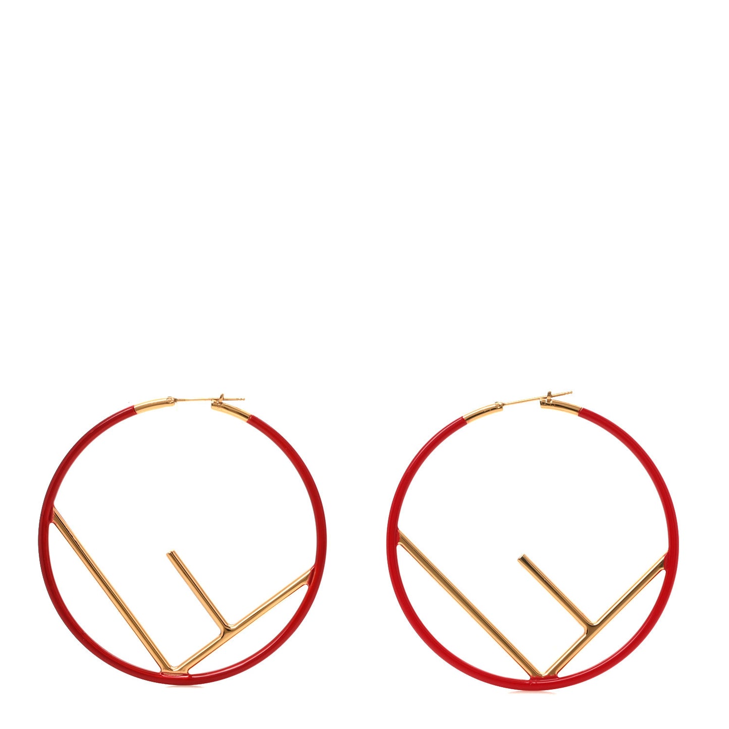 Metal Enamel Large F is Fendi Hoop Earrings Red Gold