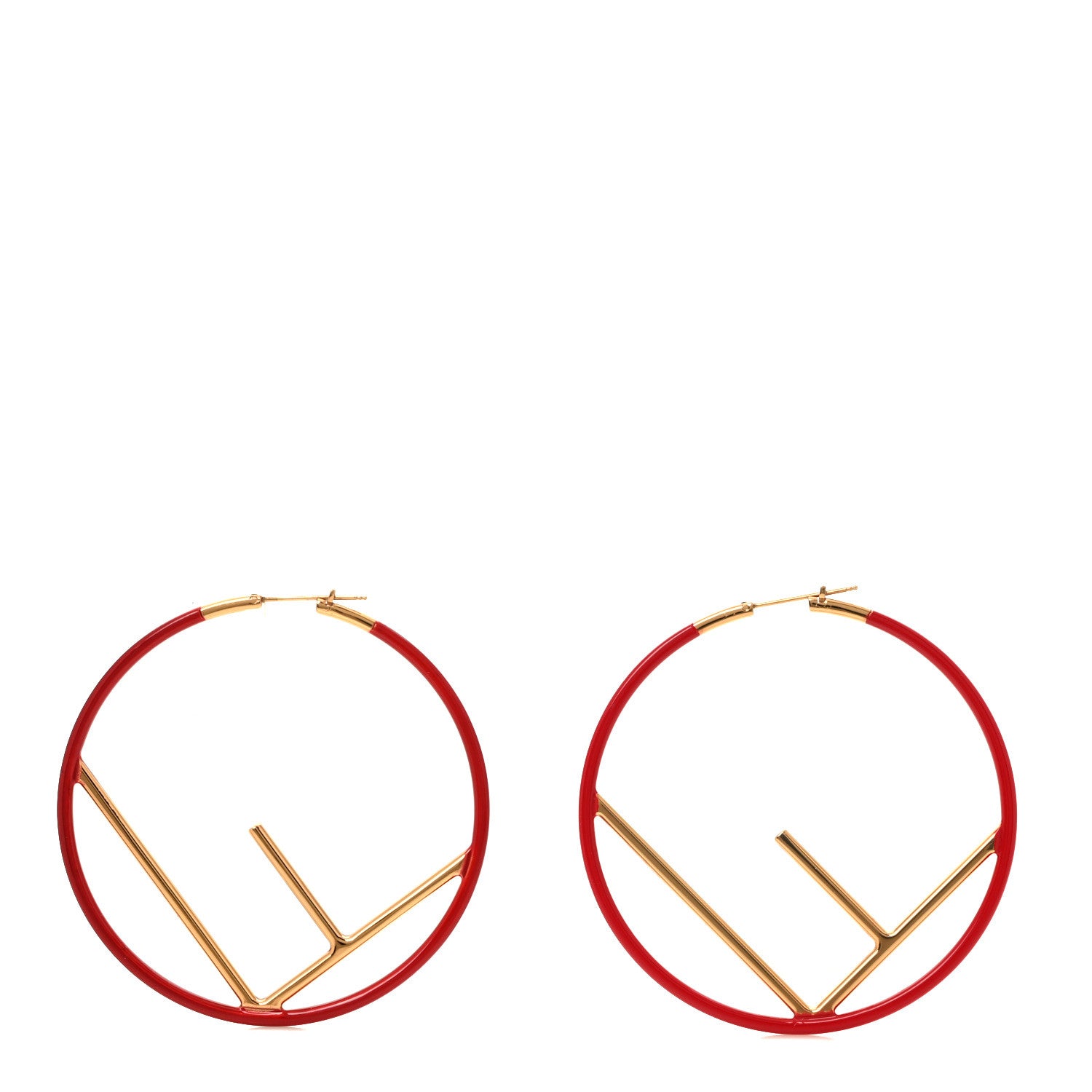 Fendi Metal Enamel Large F is Fendi Hoop Earrings Red Gold 1 of 4