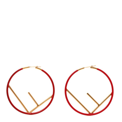 Fendi Metal Enamel Large F is Fendi Hoop Earrings Red Gold 1 of 4