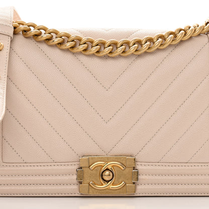Chanel Caviar Chevron Quilted Medium Boy Flap Light Beige 8 of 12