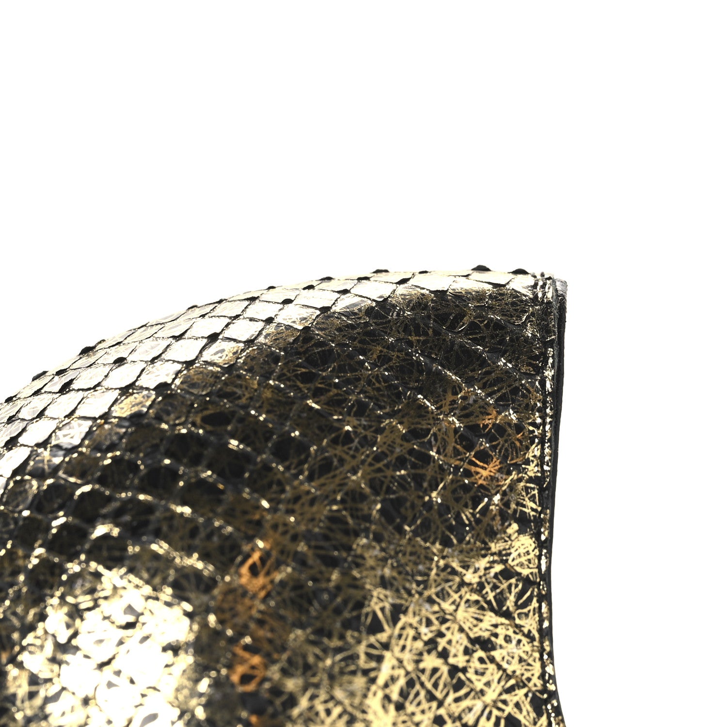 Chanel Metallic Snakeskin Studded CC T-Strap Wedges 37 Gold Black 10 of 11