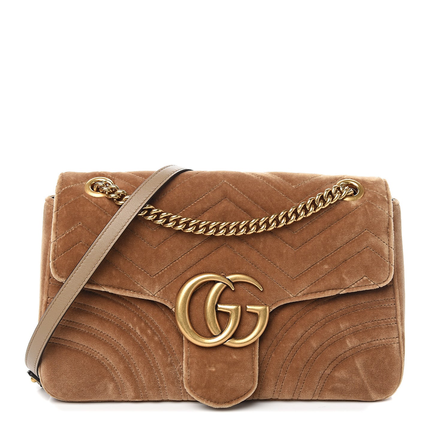 Velvet Matelasse Medium GG Marmont Shoulder Bag Taupe