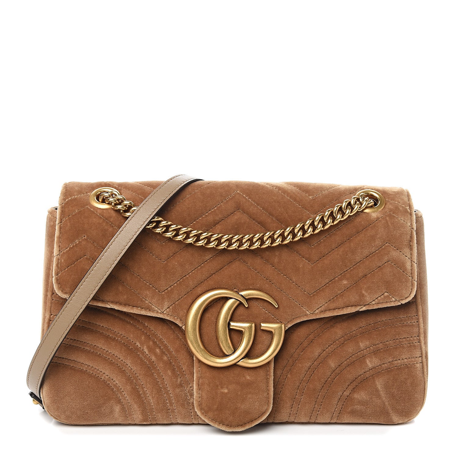 Gucci Velvet Matelasse Medium GG Marmont Shoulder Bag Taupe 1 of 9