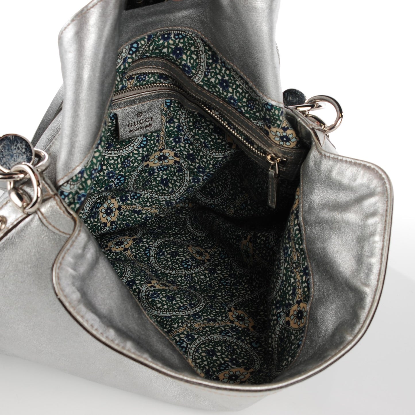 Metallic Calfskin Medium Indy Top Handle Hobo Silver