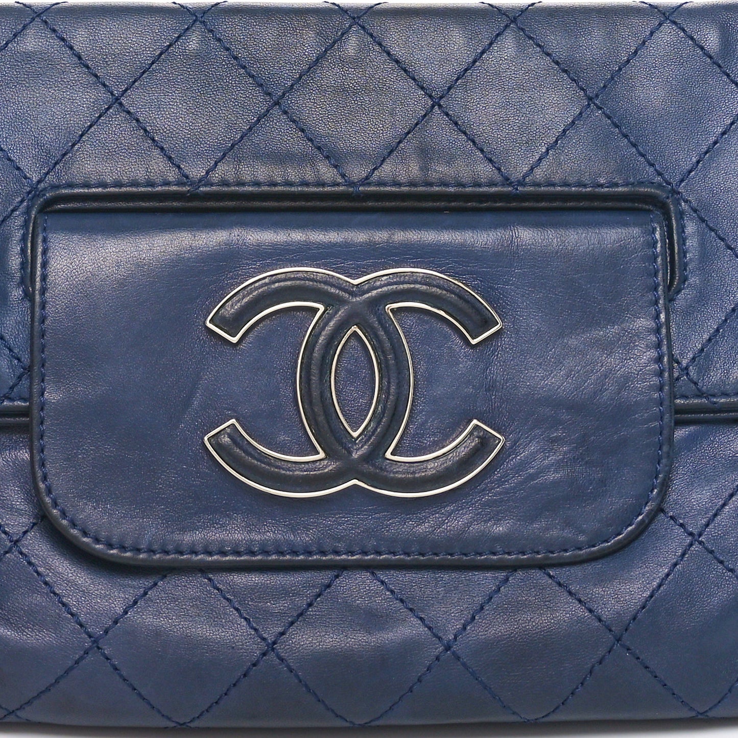 Lambskin Diamond Stitch Convertible Clutch Navy