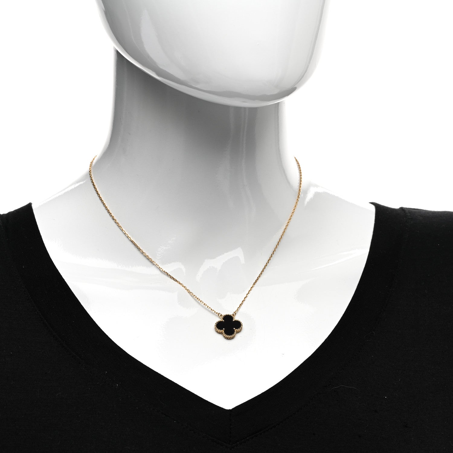 Van Cleef & Arpels 18K Yellow Gold Black Onyx Vintage Alhambra Pendant Necklace 2 of 5