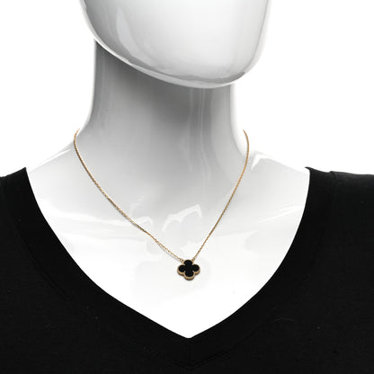 Van Cleef & Arpels 18K Yellow Gold Black Onyx Vintage Alhambra Pendant Necklace 2 of 5