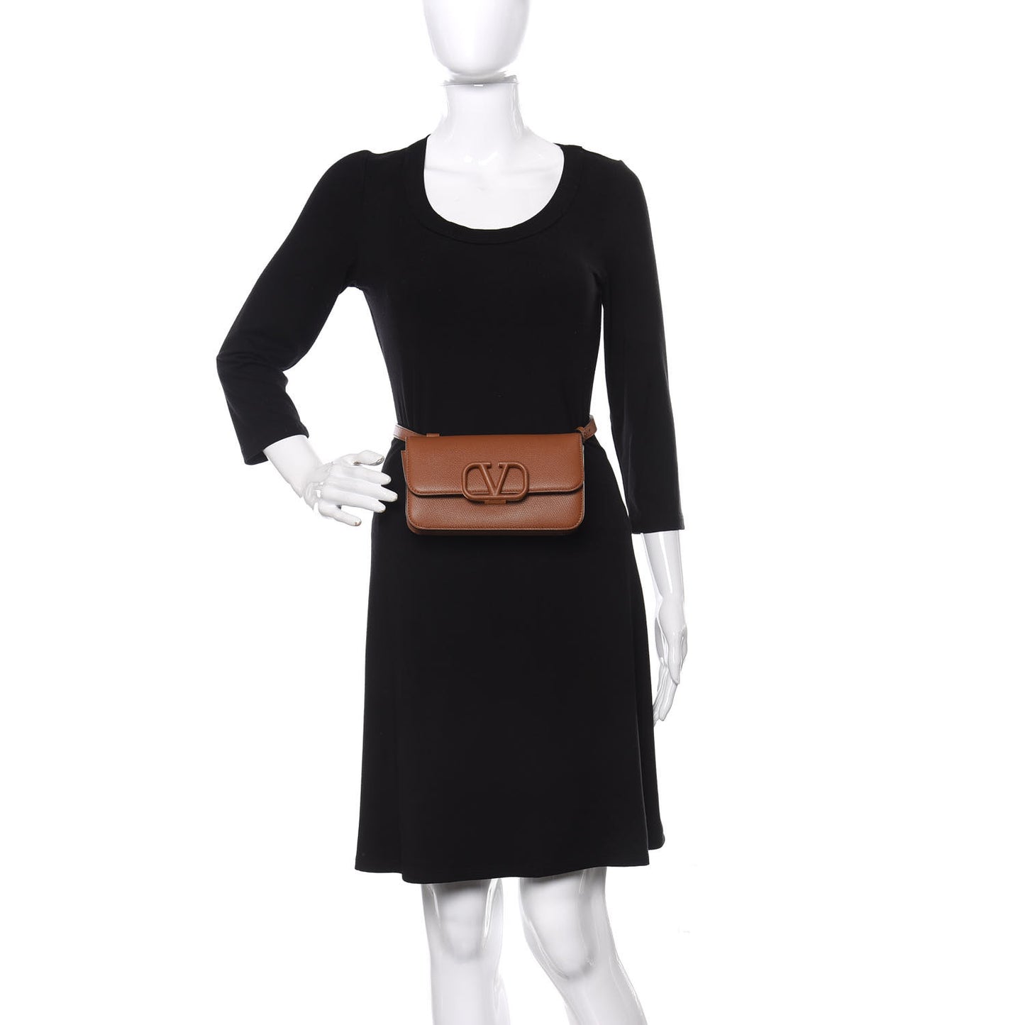 Grainy Calfskin VSling Belt Bag Saddle Brown