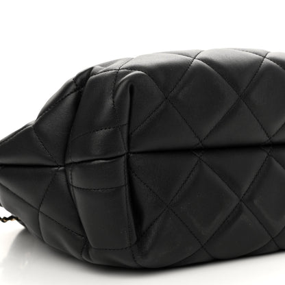 Chanel Lambskin Quilted CC Dweller Drawstring Bucket Bag Black 9 of 11